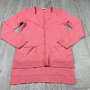 GARNET HILL Blush Pink Cashmere High Low Long Cardigan